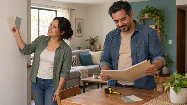 Escena ilustrativa de una pareja planeando mejoras menores en su vivienda.
